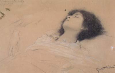 Gustav Klimt Upper Part of a Recumbent Girl,from the Right,and Two Studies of Hands (mk20)